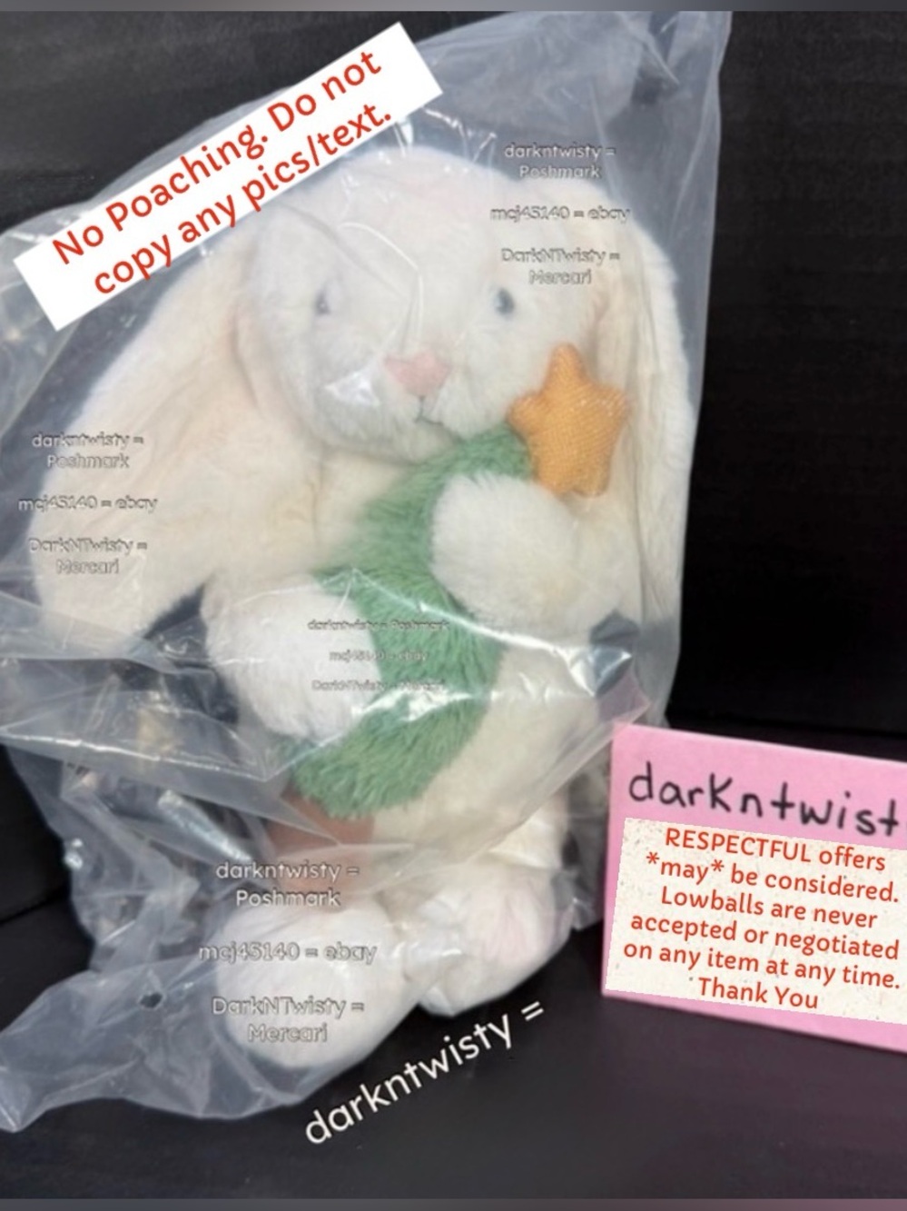 BNWT SEALED JELLYCAT BASHFUL BUNNY WITH CHRISTMAS TREE DIGITAL RECEIPT AVAIL